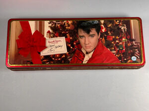 Elvis Presley Russell Stover Christmas Tin Collectible Box 1998 Vintage 12x5”